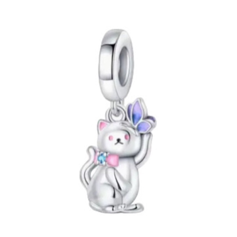Cat Kitten Butterfly Charm Pandora Style